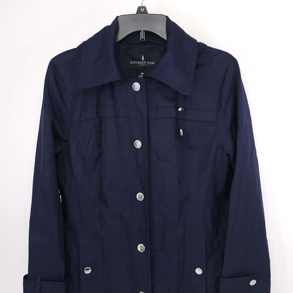 London Fog Coat Womens Medium Rain Trench Hooded Full Zip Button Long Jacket - Picture 4 of 8